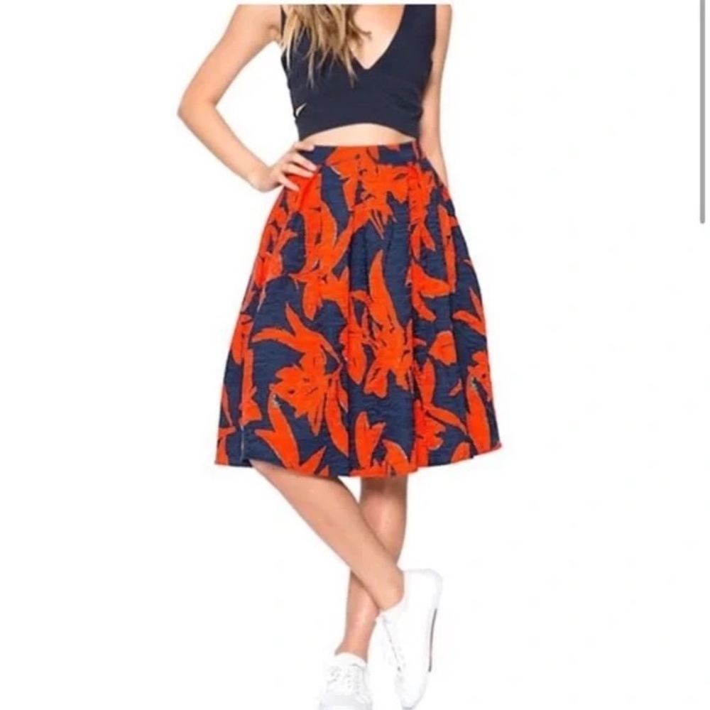 Lucy Paris Orange and Blue Floral Print Skirt